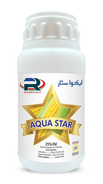 ROSECHEM Aqua Star 25% EW insecticide bottle for maize and field crops